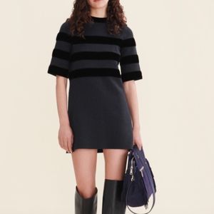 NWT Maje mini dress with velvet stripes & bow
